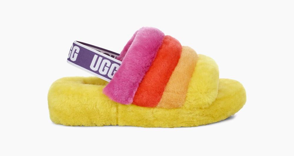 Ugg Slide Womens - Ugg Pride Fluff Yeah Rainbow Yellow - 289MURNBE